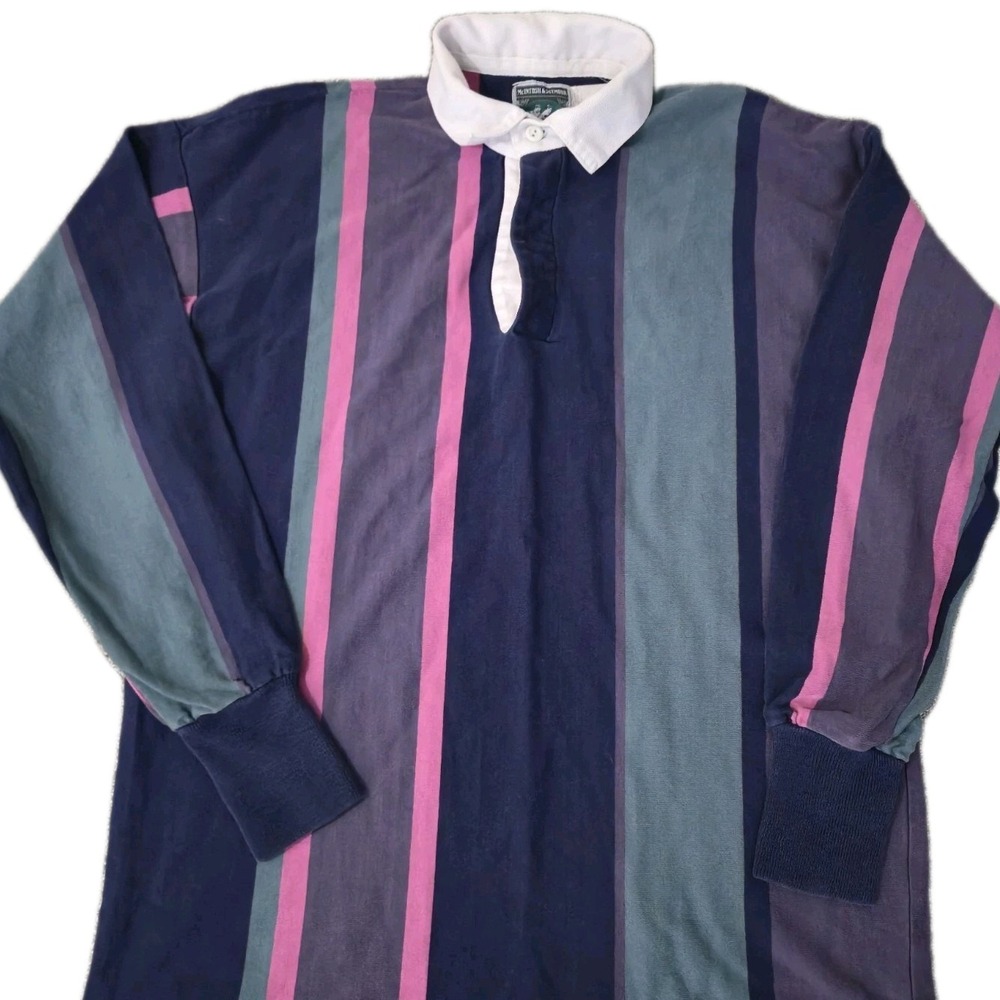 Vintage McIntosh & Seymour Rugby Polo Shirt L Color Block Striped USA Made LS
